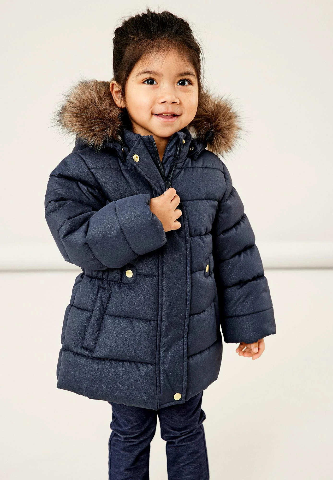 NAME IT Faux Fur Glitter Jacket - Winterjas - Dark Blue 1 NAME IT Faux Fur Glitter Jacket - Winterjas - Dark Blue